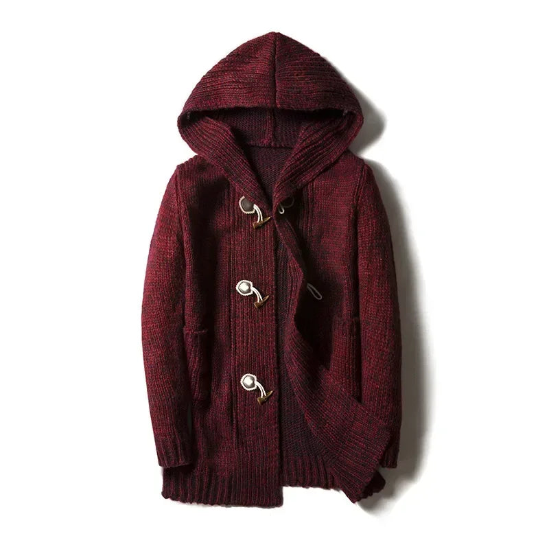 Herren Winterjacke Grobgestrickt Kapuze