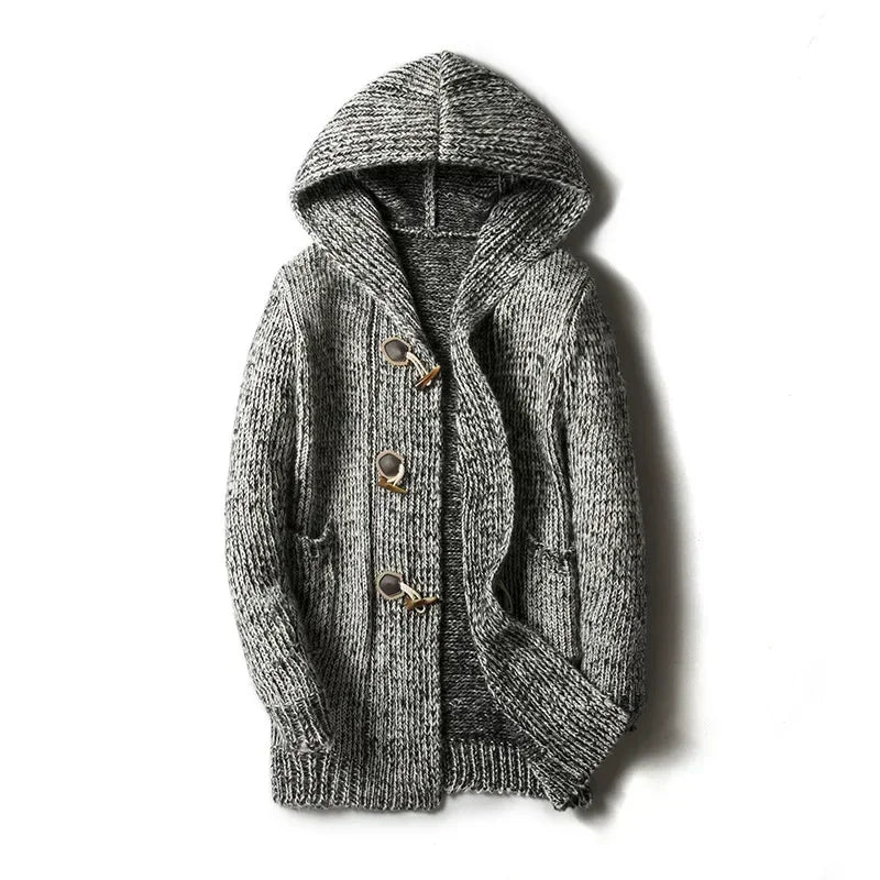Herren Winterjacke Grobgestrickt Kapuze