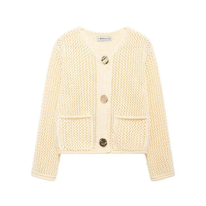 Leichte Strickjacke mit Vordertaschen Mesh Optik