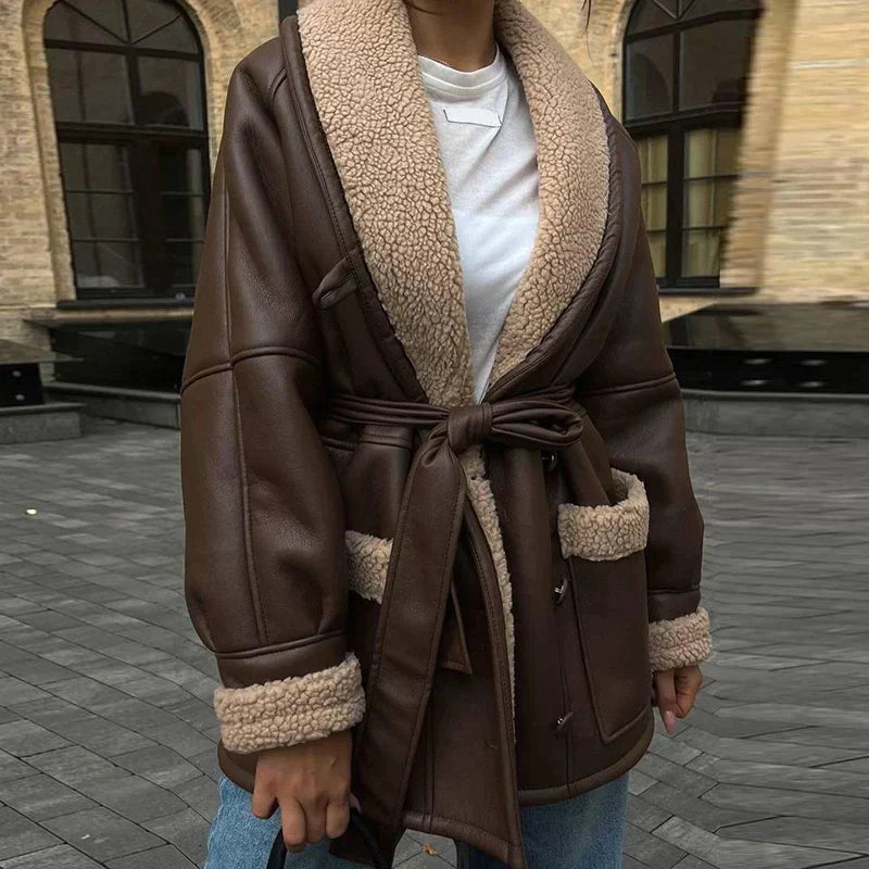 Elegante Lederjacke mit Pelzbesatz
