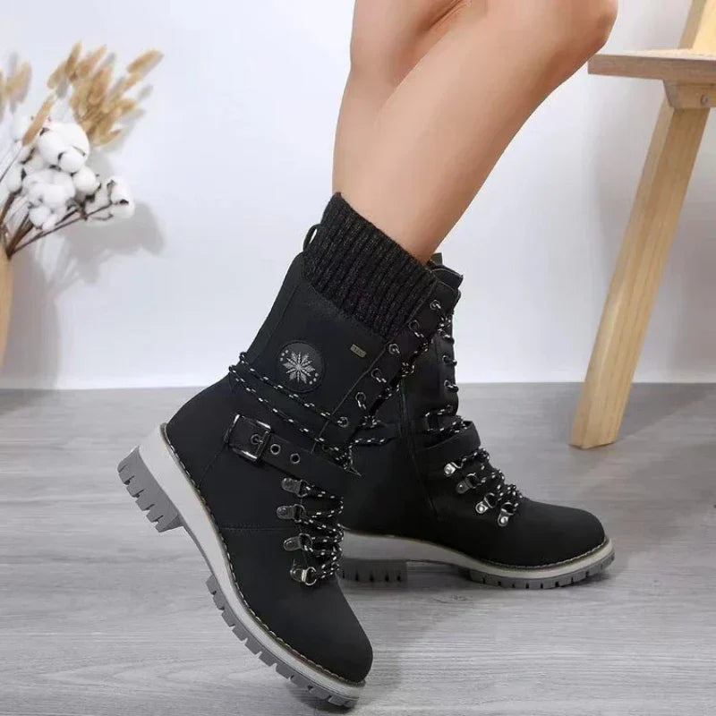 Winterstiefel Damen Schnürstiefel Warm Futter - IdealeKleiden