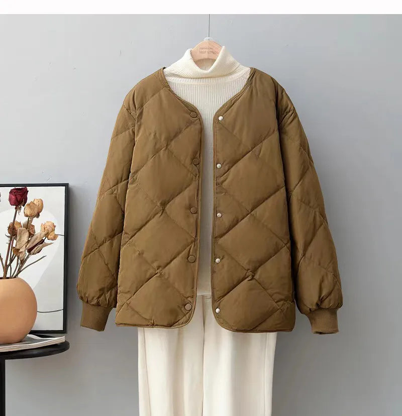 Stilvolle Daunenjacke Karo Muster Damen