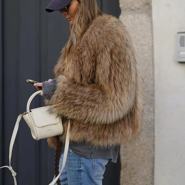 Damen Winterjacke Braun - Weich & Flauschig Langarm - IdealeKleiden