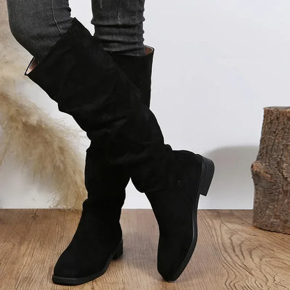 Hohe Bikerstiefel Damen Stachelabsatz Rundes Zehenende