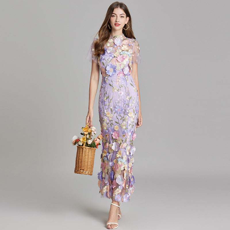 Damen Maxikleid Transparent mit Blumenmuster Elegant