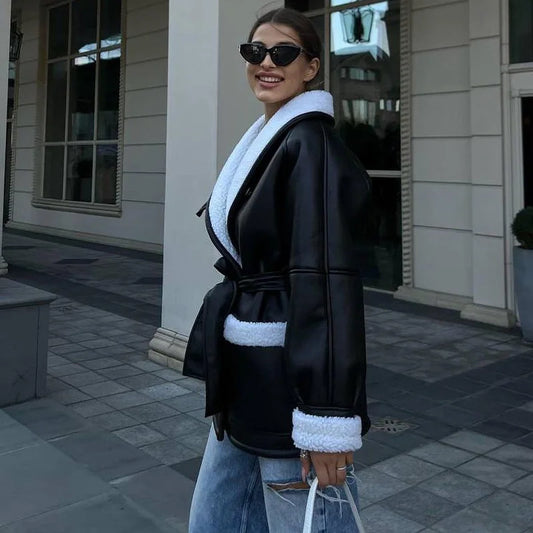 Modische Damenjacke mit Gürtel Frauen - IdealeKleiden