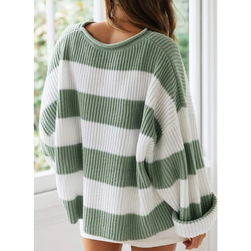 Großer Strickpullover Oversized Streifen Design - IdealeKleiden