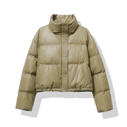 Damen Cropped Pufferjacke Glänzend