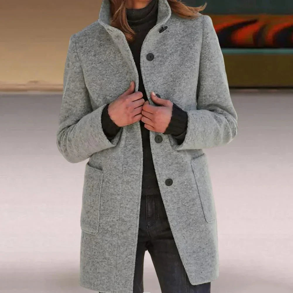 Elegante Damenjacke Lang Hochgeschlossener Kragen - IdealeKleiden