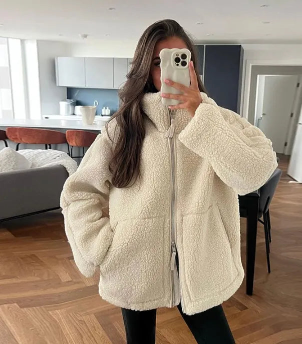 Weiche Oversized Sherpa-Jacke Warm und Bequem