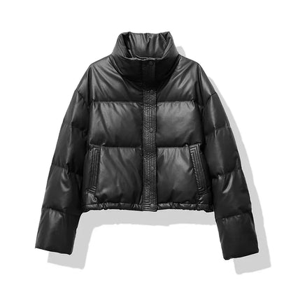 Damen Cropped Pufferjacke Glänzend
