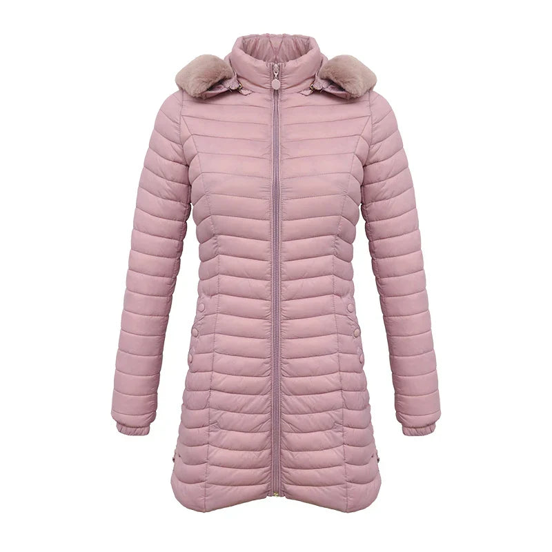 Elegante Winterjacke Slim Fit mit Pelzkapuze