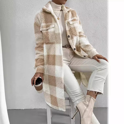 Langer Fleece-Mantel Kariert Warm