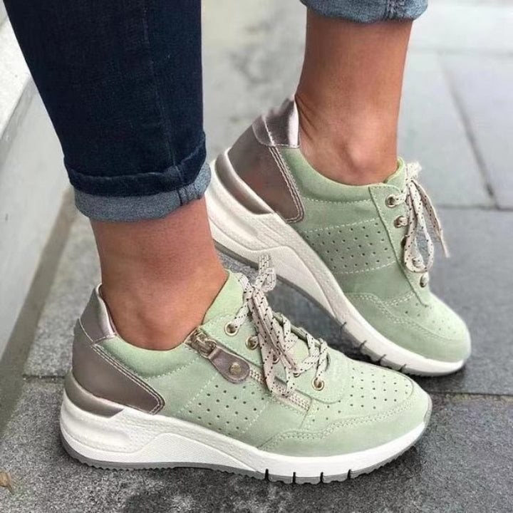 Damen Sneaker Bequem Rund Spitze Schnürsenkel - IdealeKleiden