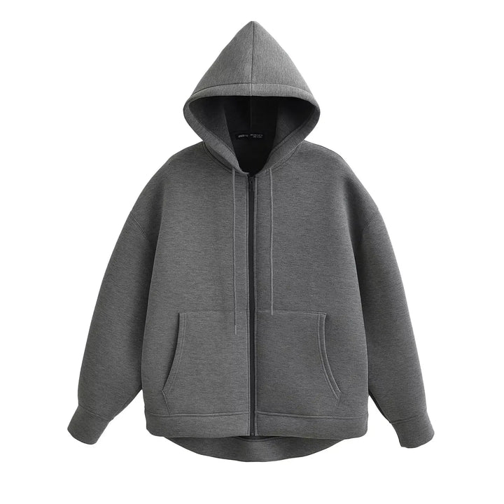Damen Kapuzenjacke Reißverschluss Locker Fit