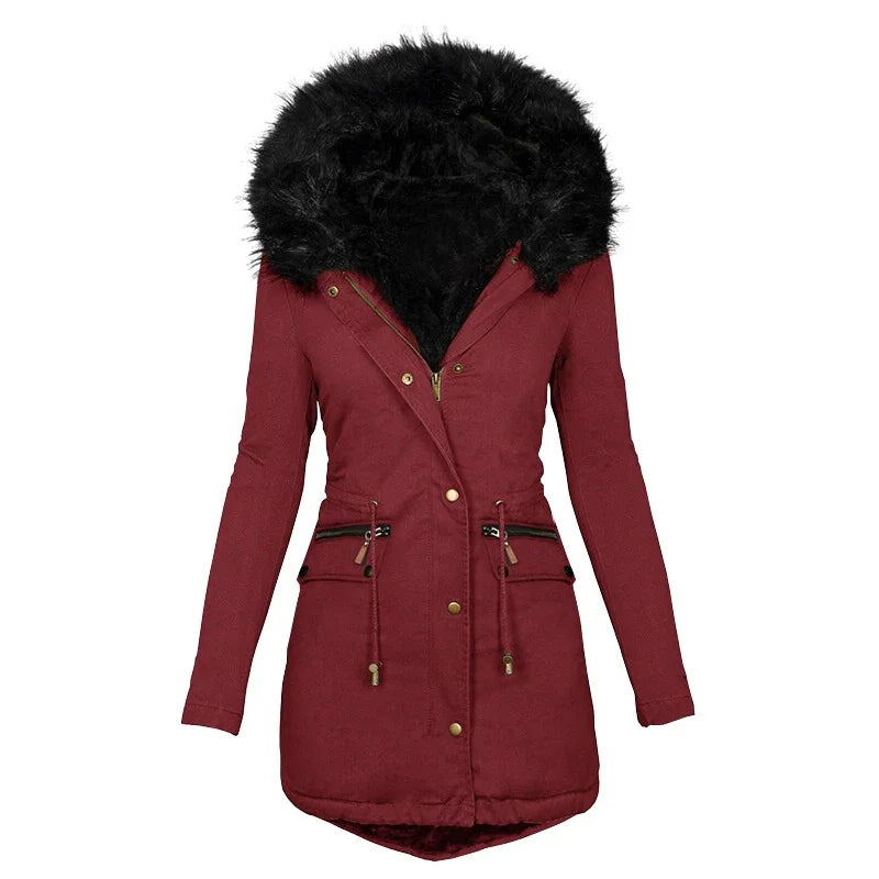 Weiche Winterjacke Kapuze Fellkragen Damen