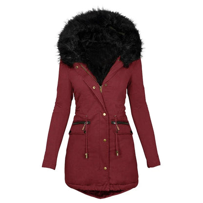 Weiche Winterjacke Kapuze Fellkragen Damen