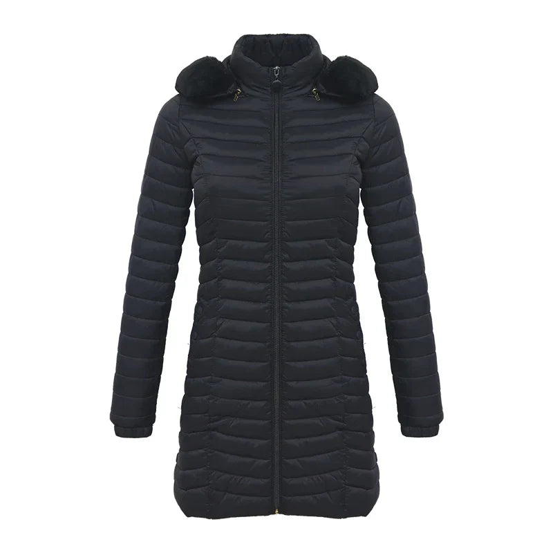 Elegante Winterjacke Slim Fit mit Pelzkapuze
