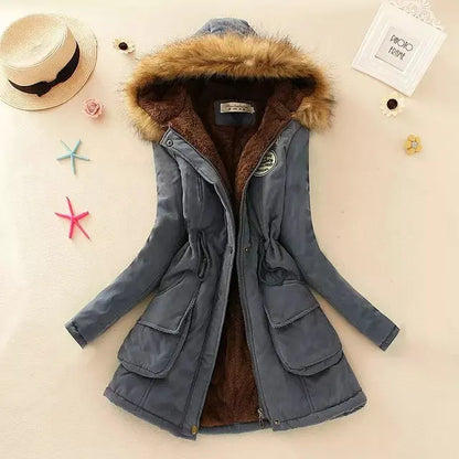 Warme Winterjacke Damen Kapuze Verstellbar