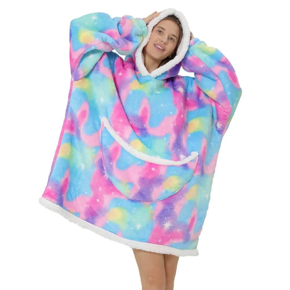 Übergroße Fleece-Decke mit Kapuze und Taschen
