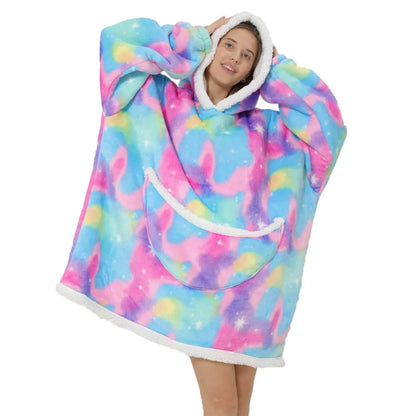 Übergroße Fleece-Decke mit Kapuze und Taschen