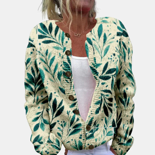 Grüner Blätter Cardigan Damen - IdealeKleiden