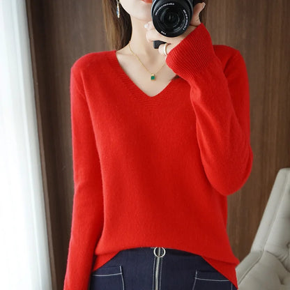 Bequemer V-Ausschnitt Pullover Damen