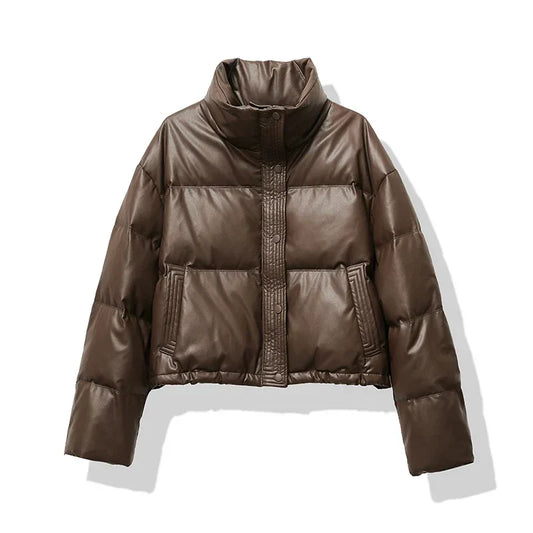 Damen Cropped Pufferjacke Glänzend - IdealeKleiden
