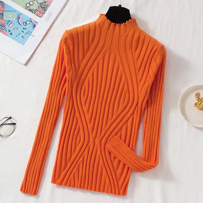 Damen Strickpullover Rollkragen Langärmlig Elegannt