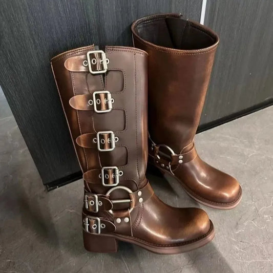 Weinlese Stiefel Leder Elegant - IdealeKleiden