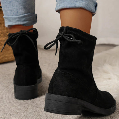 Elegante Stiefeletten Damen Niedriger Absatz Schnürsenkel - IdealeKleiden