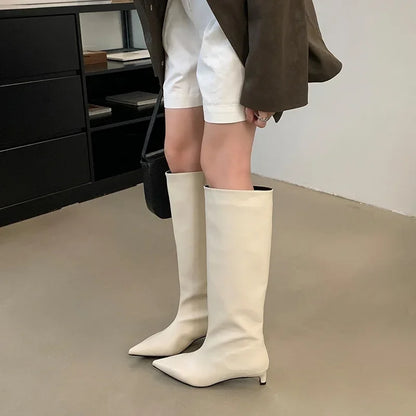 Elegante Stiefel Damen Knielang Dünner Absatz