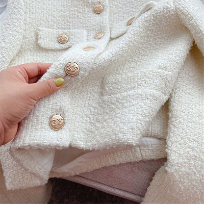 Damen Tweed Jacke Rundhals Chic - IdealeKleiden