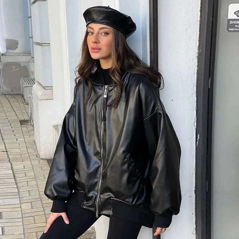 Stylische Lederjacke Motorrad Look