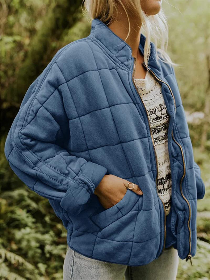 Stilvolle Winterjacke Steppdesign Hochkragen Reißverschluss