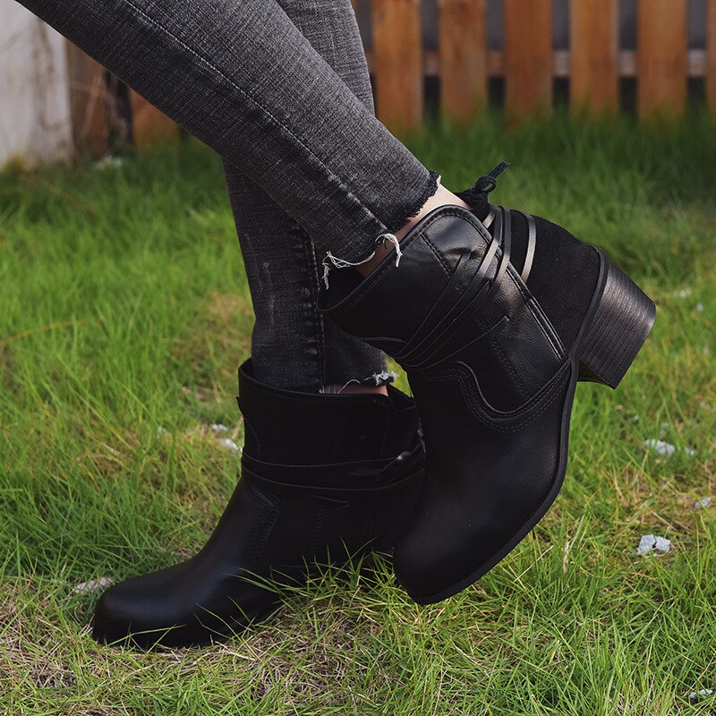 Retro Stiefeletten Runde Spitze