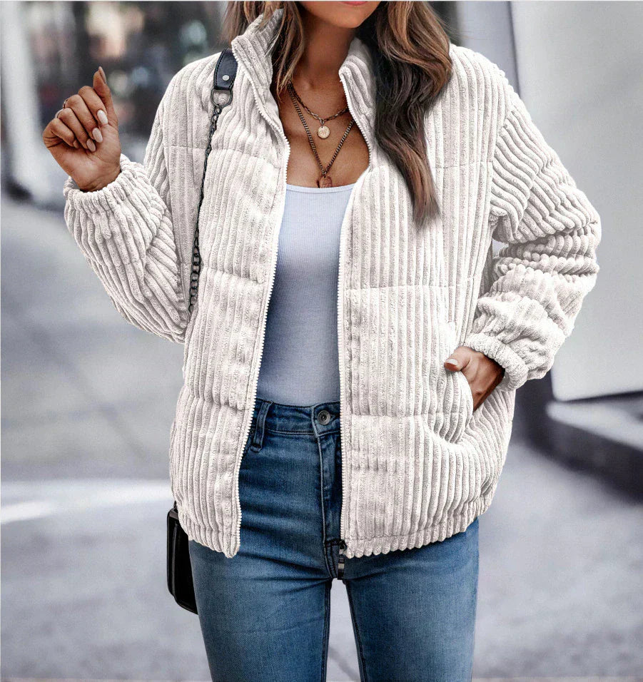 Winterjacke Damen Samt Rippen Optik