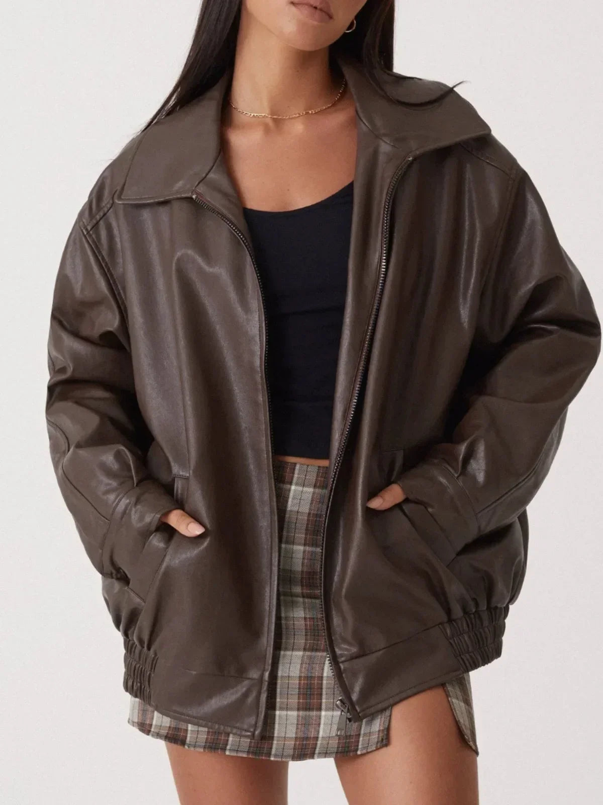 Stylische Oversized Lederjacke Damen