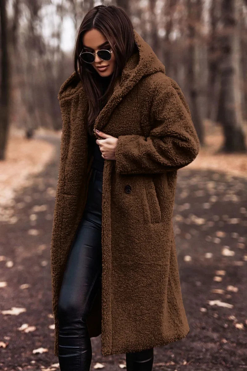 Damen Wintermantel Kapuze Lang Weich