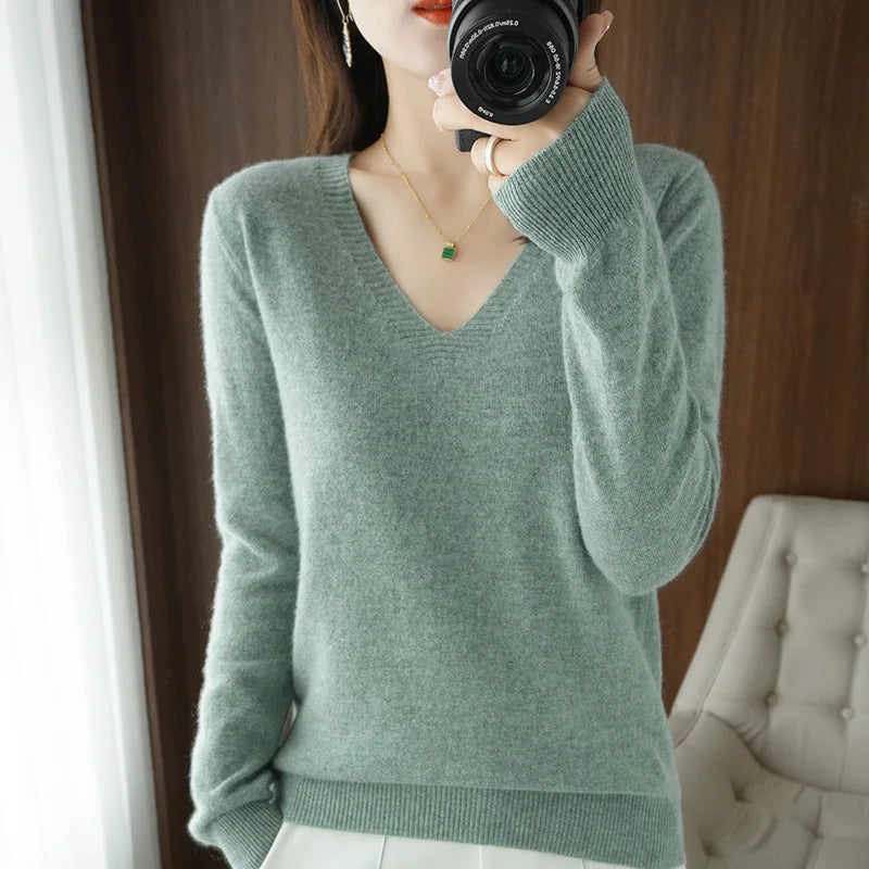 Bequemer V-Ausschnitt Pullover Damen