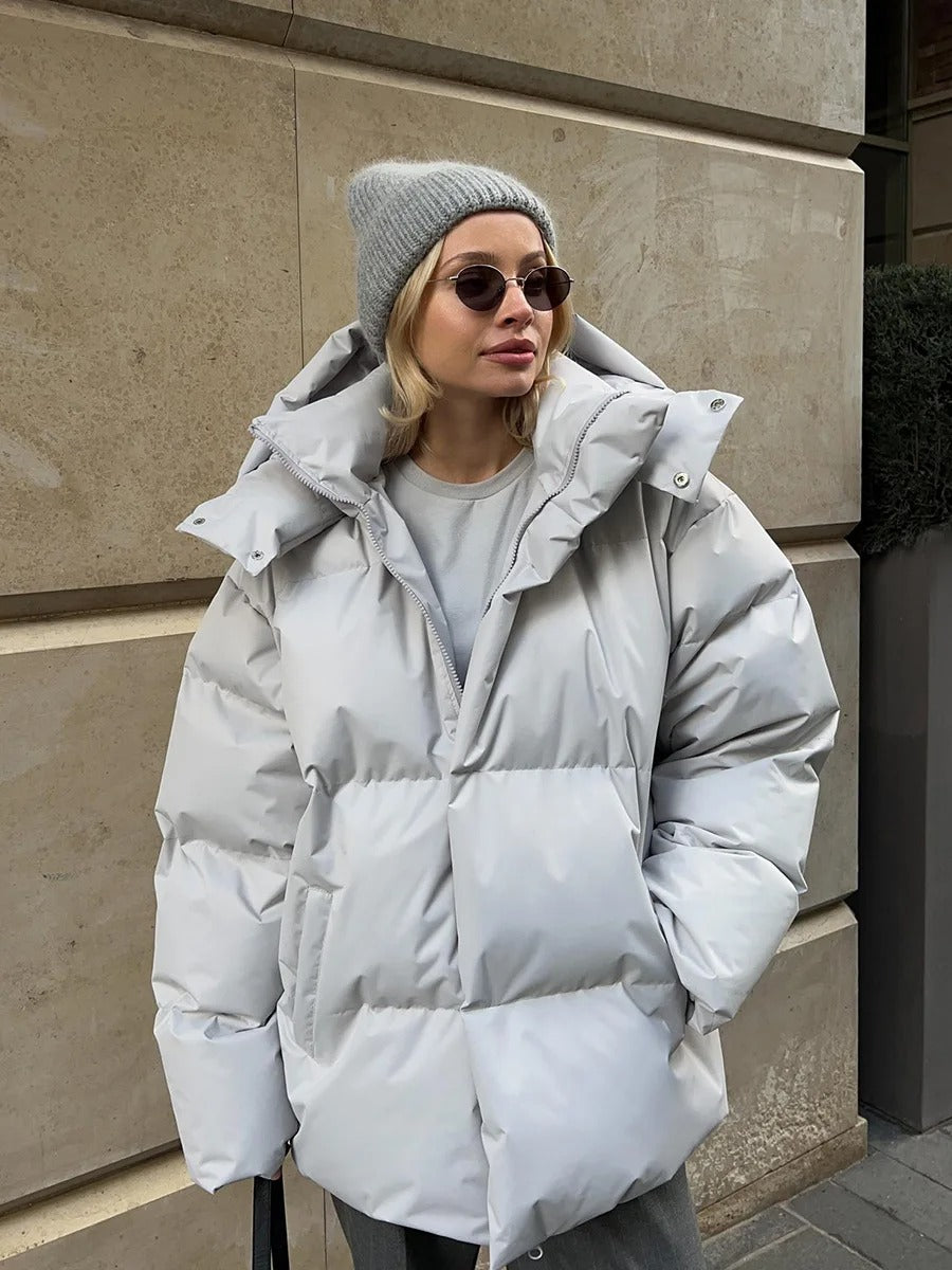 Wattierte Damenjacke Kapuze - Kurze Daunenjacke Warm