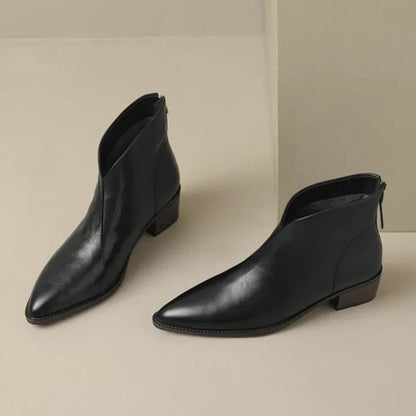 Damen Stiefelette Leder Blockabsatz Elegant