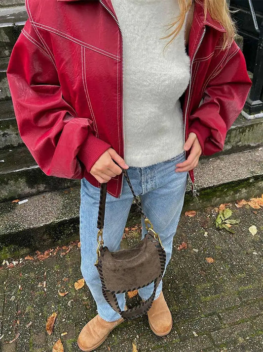 Weinrote Damenjacke Elegante Optik - IdealeKleiden