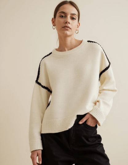 Damen Strickpullover Herbst Modell Bestickt