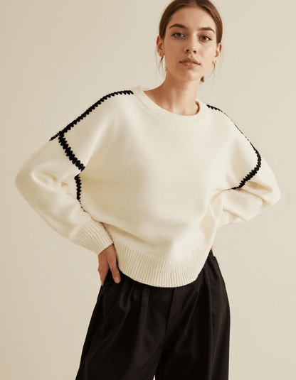 Damen Strickpullover Herbst Modell Bestickt - IdealeKleiden