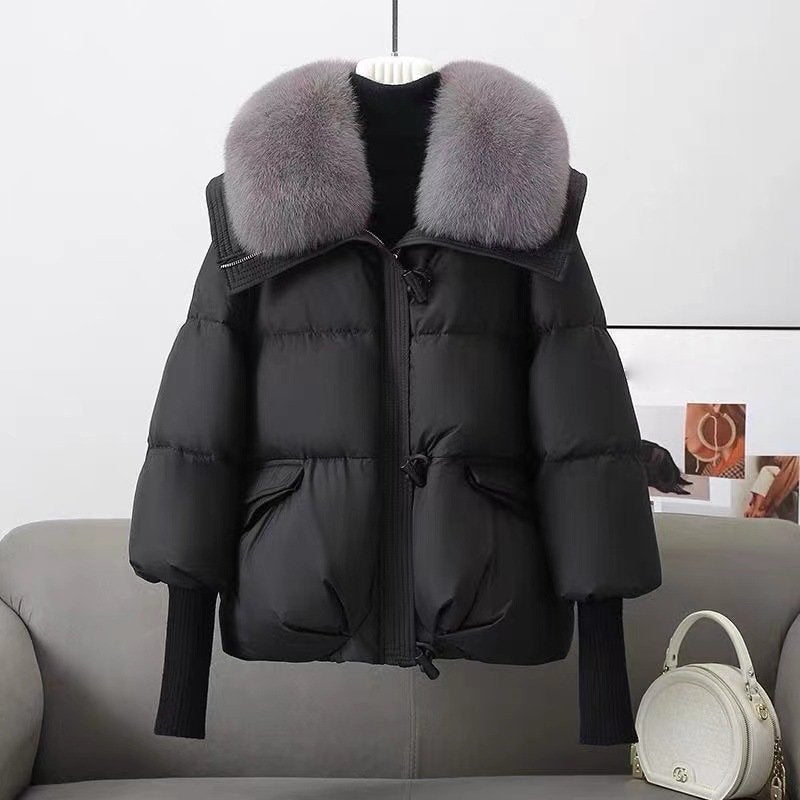 Modische Oversized Jacke Stepp Kunstfell Kragen