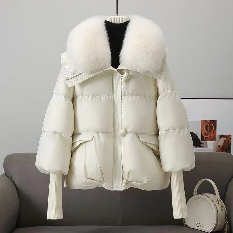 Modische Oversized Jacke Stepp Kunstfell Kragen