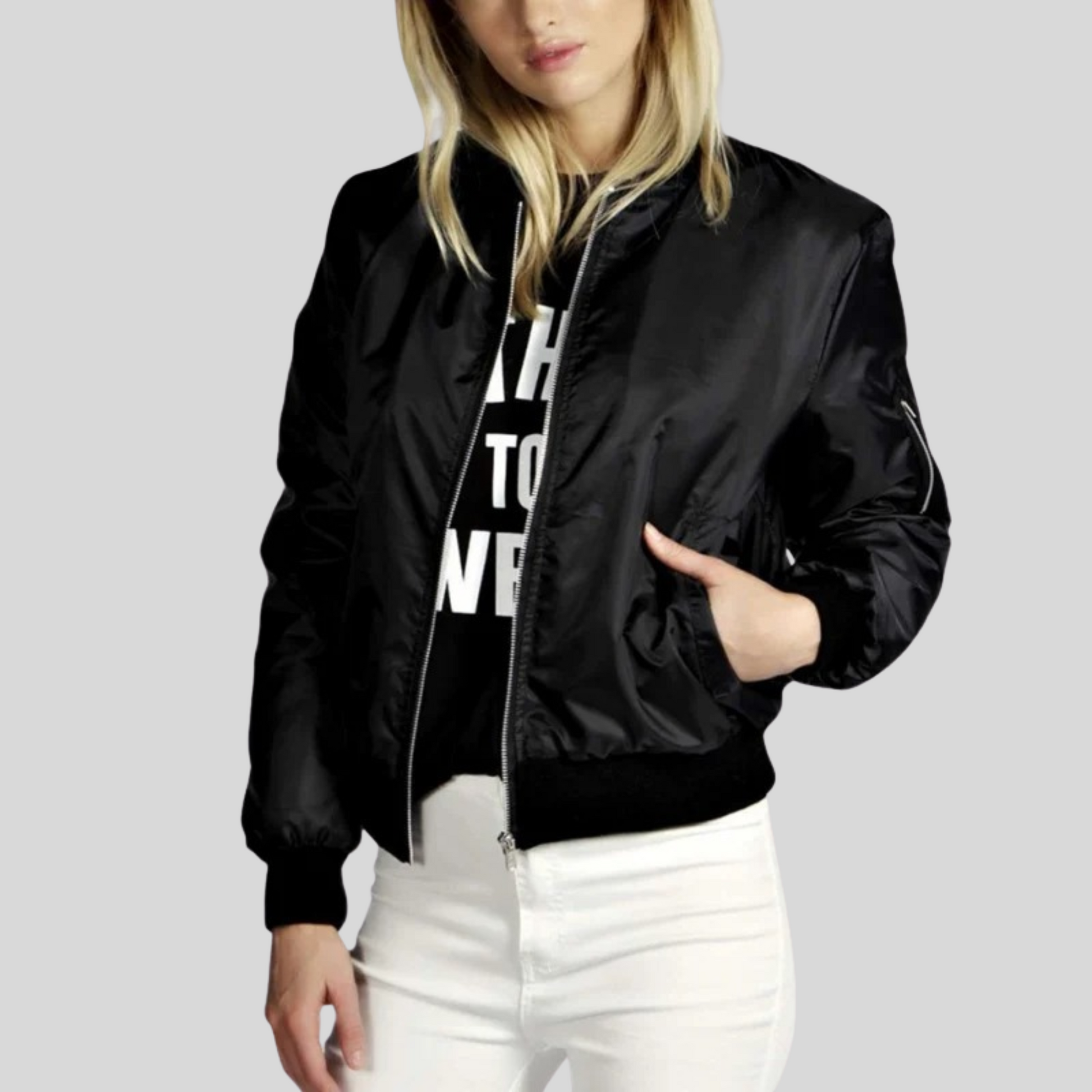 Modische Damen Bomberjacke Zip-Up - IdealeKleiden
