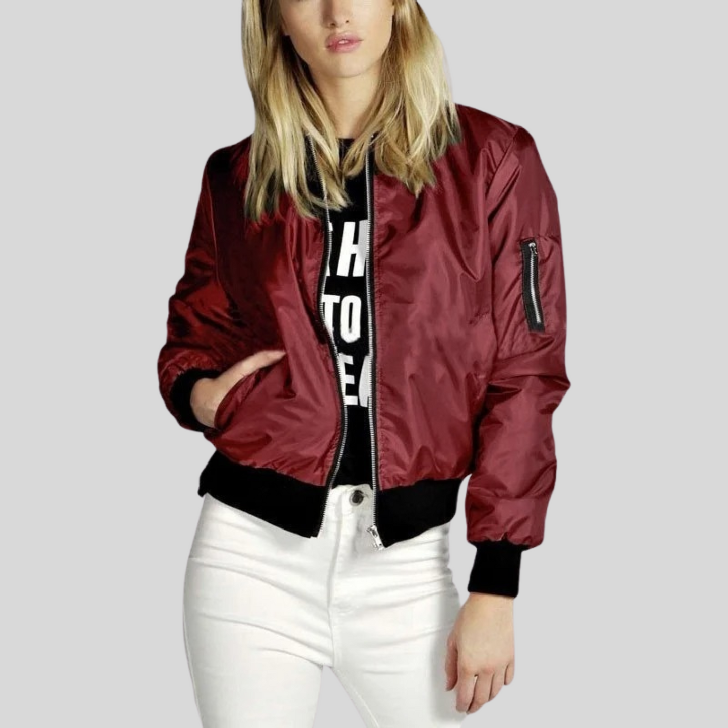 Modische Damen Bomberjacke Zip-Up