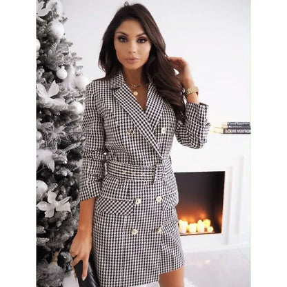 Damen Kariertes Business Kleid mit Gürtel